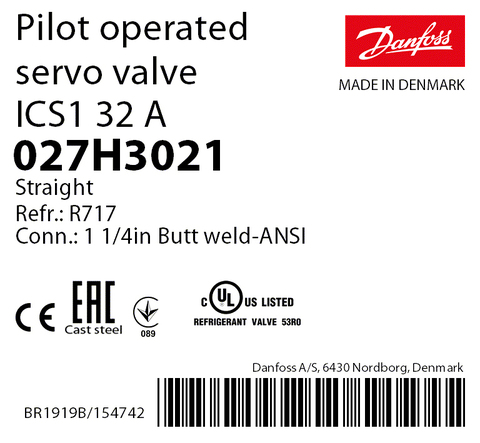 Пилотный клапан ICS1 32 Danfoss 027H3021 стыковой шов