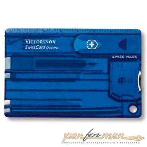 Швейцарская карта Victorinox SwissCard Quattro Sapphire 13 функций прозрачный синий (0.7222.T2)