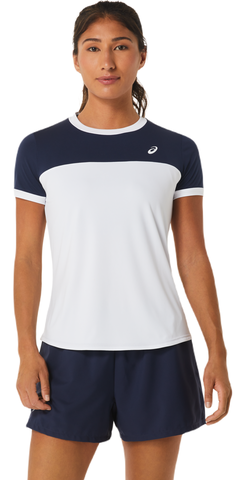 Женская теннисная футболка Asics Court Short Sleeve Top - brilliant white/midnight