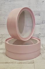 Коробка круглая с окном розовый перламутр 18х6 см
