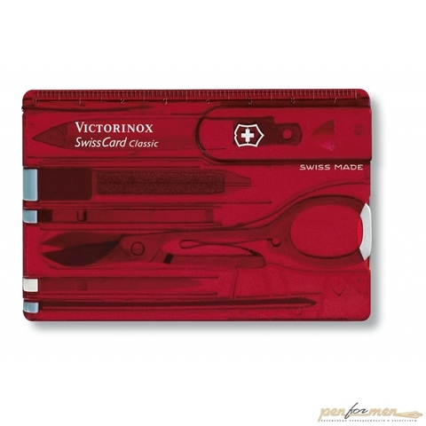 Швейцарская карта Victorinox SwissCard Ruby 10 функций прозрачный красный (0.7100.T)