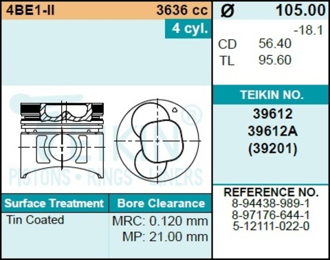 Поршень двигателя TEIKIN 39612 0.50 (4шт/упак)