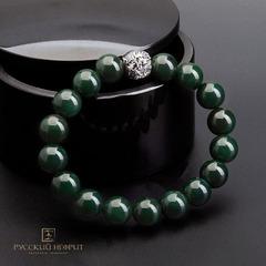 Браслет Дракон из тёмно-зелёного нефрита. Д 12мм.