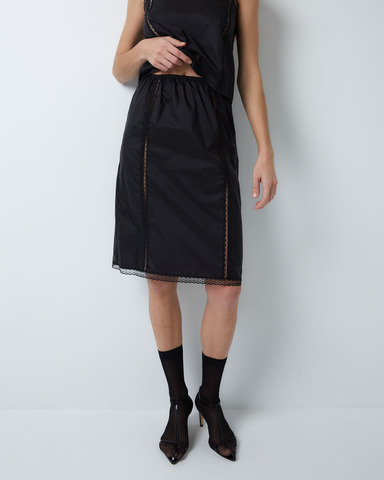 Юбка из итальянского нейлона с кружевной отделкой черный