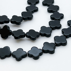 Халцедон тонированный черный Клевер бусины, размер около 12 мм, цена за набор 6 шт