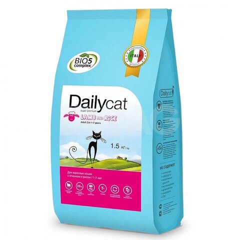 Dailycat ADULT корм для взрослых кошек с ягнёнком и рисом 1,5 кг