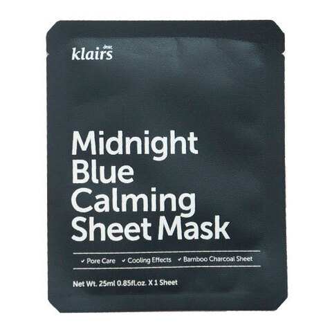 Dear, Klairs Midnight Blue Calming Sheet Mask - Маска для лица тканевая с охлаждающим эффектом