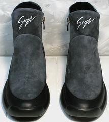 Женские зимние полусапожки модные Jina 7195 Leather Black-Gray