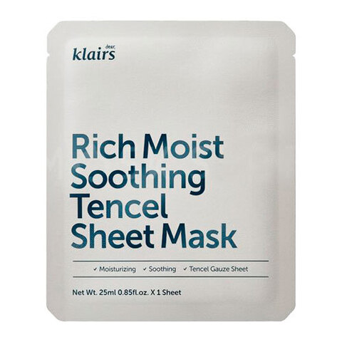 Dear, Klairs Rich Moist Soothing Tencel Sheet Mask - Маска для лица тканевая успокаивающая