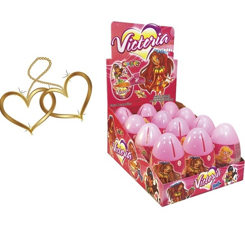 Яйцо большое Пластик VICTORIA с игрушкой и драже сахарное 1кор*6бл*12шт,10г