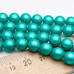 "Майорка" с эффектом сатин, цвет зеленый, диаметр около 8,2 мм, цена за 12 шт (1/4 нити)