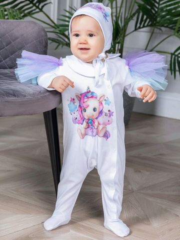 Комплект "Единорожка" Комбинезон со стразами и чепчик