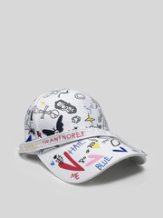 Кепка белая с разноцветными принтами и длинной лентой