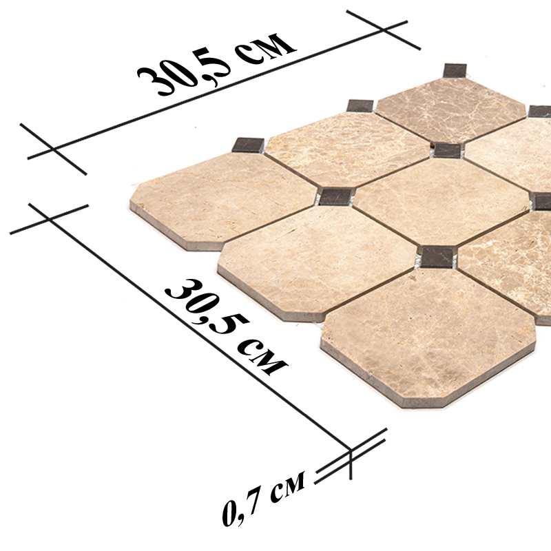 7M036+7M076-BP Мозаика из натурального камня Natural Octagon бежевый октагон квадрат глянцевый
