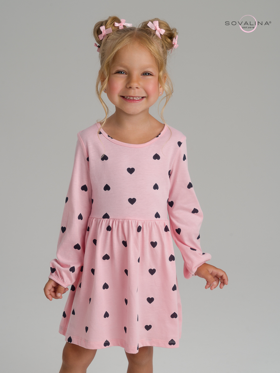 Платье Моана черные сердечки на розовом