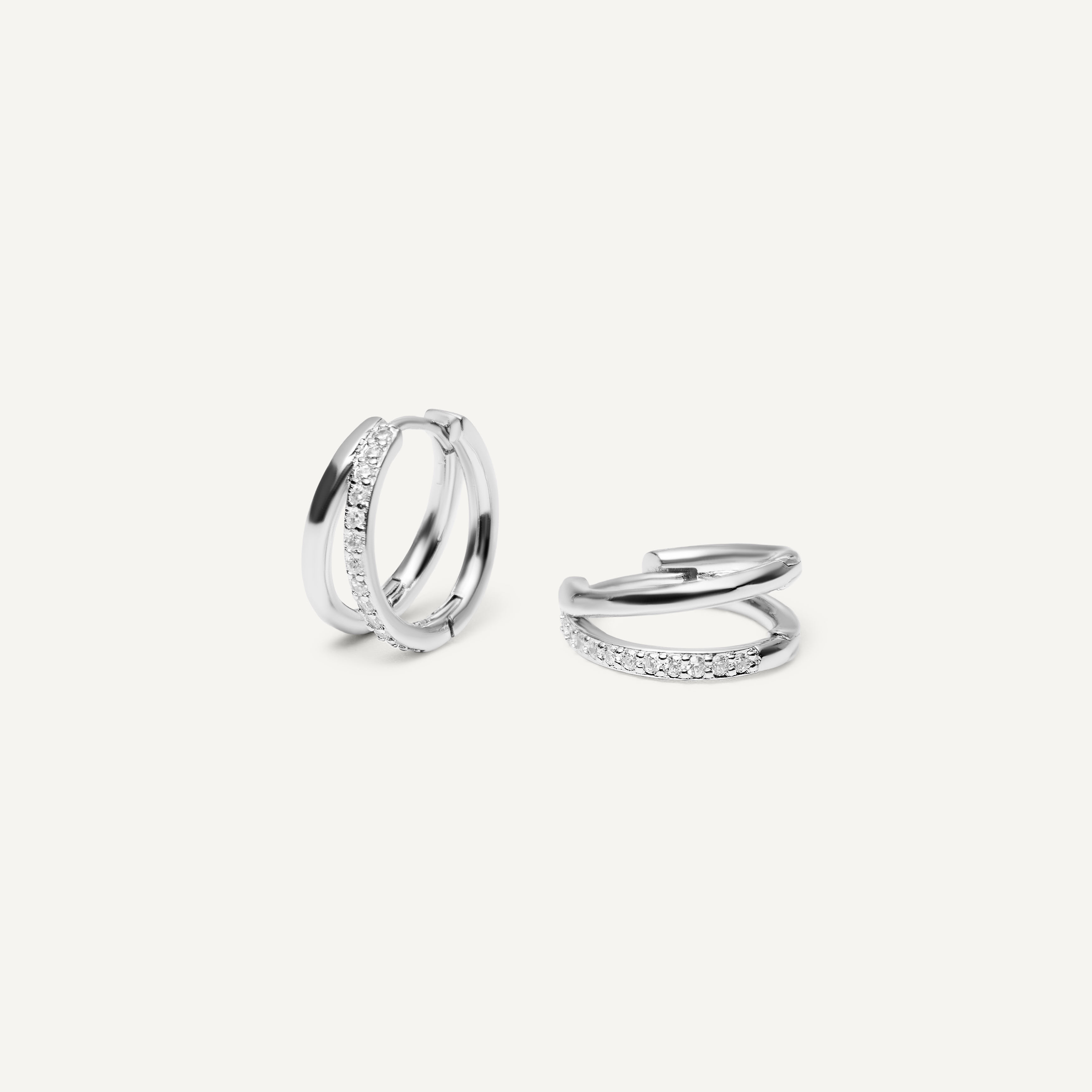 Серьги Double Hoops Earrings - Silver