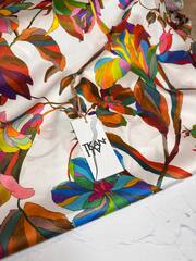 Плательно-блузочный поплин с рисунком (100%хлопок, Жемчужный белый фон/яркие фломастерные цветы, 150, 150 гр/м2)