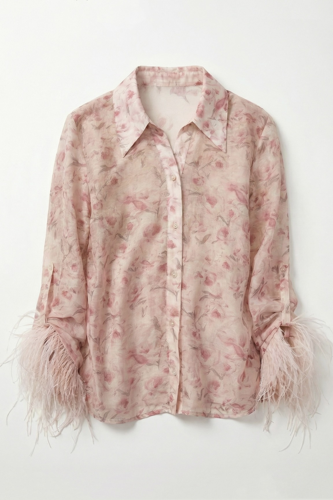 Блузка из тенселя с перьями, цветочный принт, розовый
