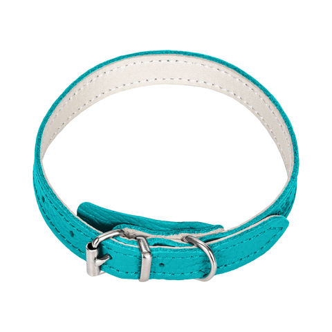 ZooOne ошейник из натуральной кожи для собак 10 мм*21,5-27,5 см, пряжка ролик бирюзовый