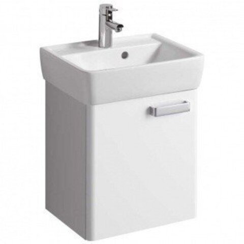 Шкафчик для раковины Geberit Renova Plan, с одной дверью: B=41см, H=46см, T=38см, матовый белый / меламиновое покрытие, белая / блестящая лакированная