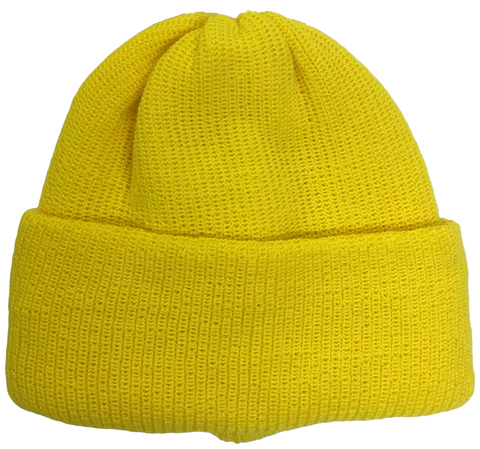 Зимняя шапка бини с отворотом - ярко желтый цвет