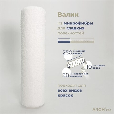 ARCH PRO Silver Валик малярный из микрофибры каркасный, 250 мм, диаметр 38 мм