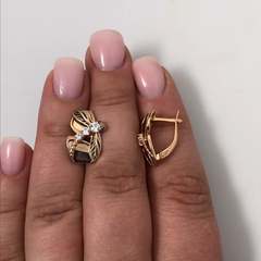 Серьги СТРЕКОЗЫ золота 585 пробы с эмалью и фианитами