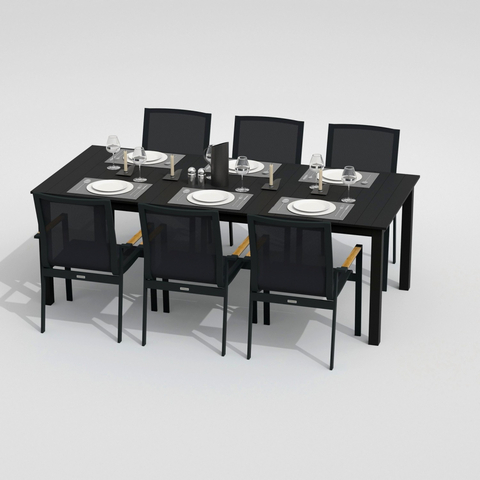 Обеденная группа Ideal Patio ДОЛЛА СОЛА каркас карбон, стол алюминий 220, текстилен серый