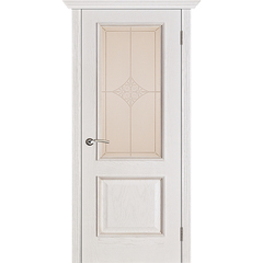 Купить Межкомнатная дверь шпонированная Porte Vista Шервуд белая патина тон 17 стекло Ромб