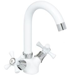 Смеситель для раковины, Frud, корот изл, с кран-буксой, бел, R13332