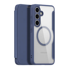 Прозрачный чехол книжка синего цвета с поддержкой MagSafe от Dux Ducis для Samsung Galaxy S24+, серия Skin X Pro Series Case
