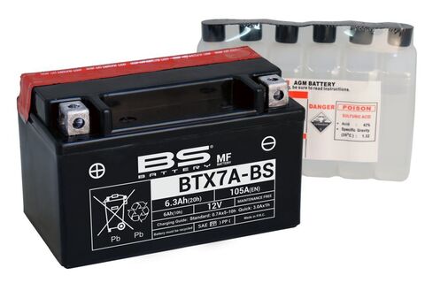 BTX7A-BS Аккумулятор BS AGM, 12В, 6 Ач 105 A  150x87x93, прямая ( +/- ), (YTX7A-BS)