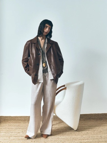 ПРЕДЗАКАЗ Пиджак коричневый кожаный AMALIE x LYNA by O.Rim