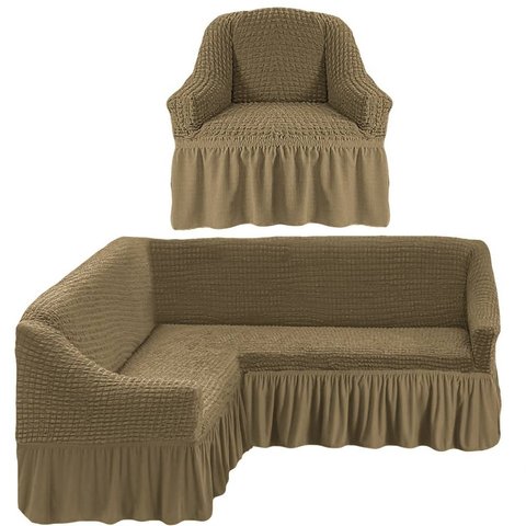 Чехол на угловой диван и кресло, темно-оливковый