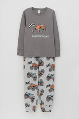 Пижама  для мальчика  К 1541/серый шторм,машины на св.сером