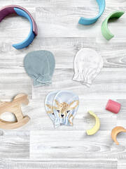 Рукавички-антицарапки Mjölk Оленята NEW/Hello Mommy/Baby Blue, сет из 3х пар