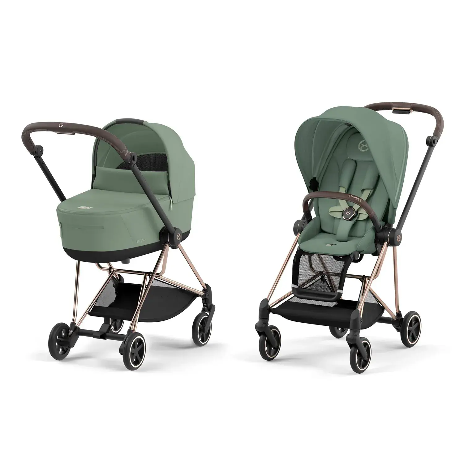 Коляски Cybex Priam с крыльями Детская коляска Cybex Mios 2 в 1 Leaf Green Rosegold cyb_23_int_y270_mios_rogo_legr_.webp