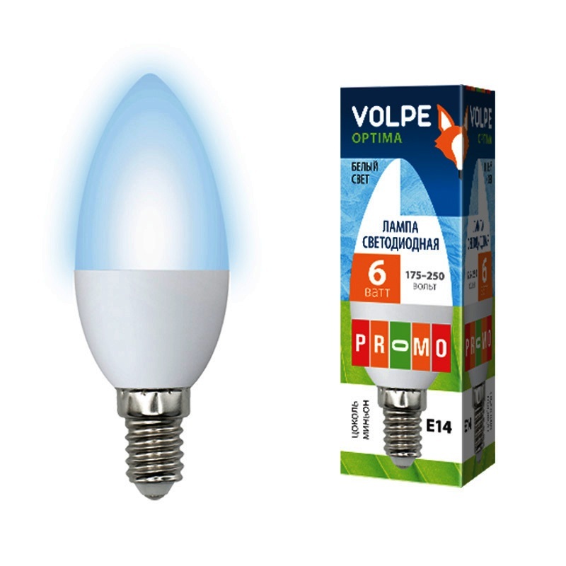 Volpe Лампа LED-C37-6W/NW/E14/FR/O Optima свеча (белый свет)