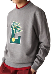 Толстовка теннисная Lacoste Men's Pennants L Badge Zippered Cotton Fleece Sweatshirt - grey chine