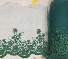 Вышивка на сетке, ш. 36 см, тёмно-зелёный