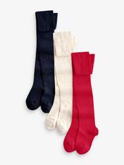 Колготки хлопковые для девочки Next 967-129, 3 шт., Темно-синий, Молочный, Красный