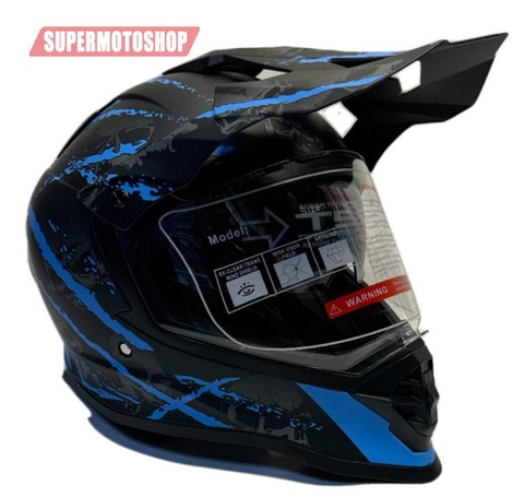 Шлем эндуро LVS серый/синий S