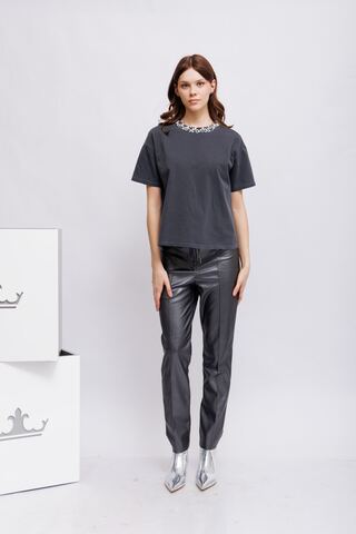 Marc Aurel Футболка хлопковая свободная с отделкой камнями