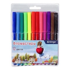 
          Фломастеры, 12 цв, Alingar, смываемые чернила, корпус круглый, "Сердца", вентилируемый колпачок, упаковка ПВХ, европодвес