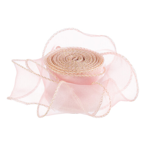 Лента декоративная в ассортименте, органза с леской, золотая кайма