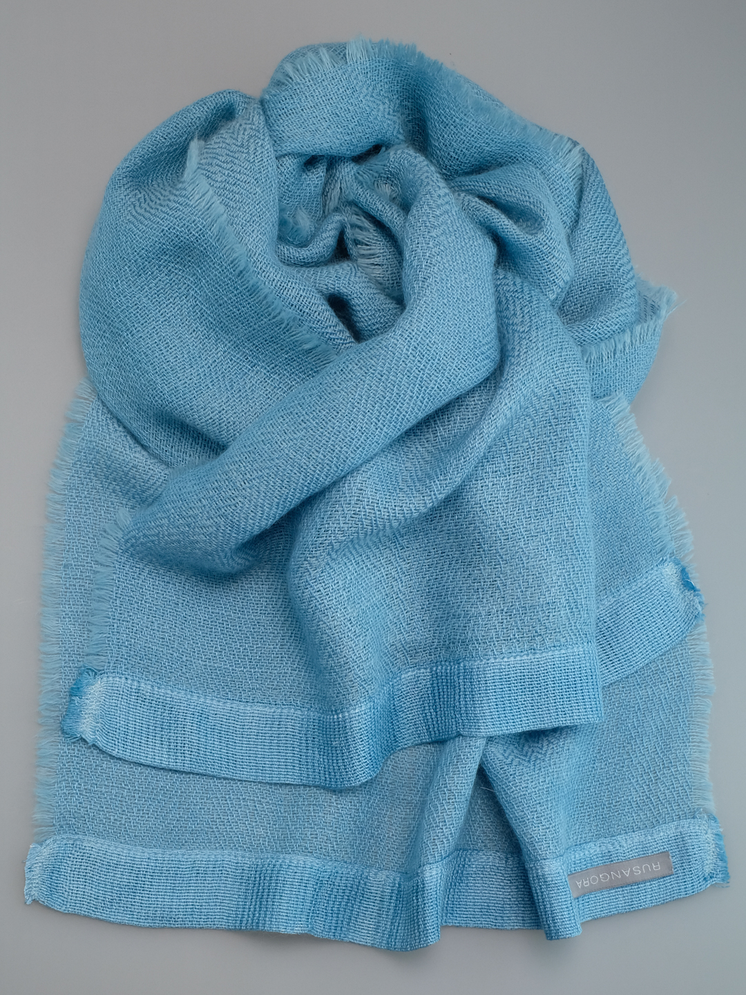Шарф тканый голубой женский ангора шелк шерсть в подарок