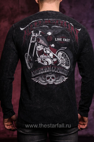 Affliction | Пуловер мужской STACKED MOTORS L/S HENLEY A20430I спина на модели