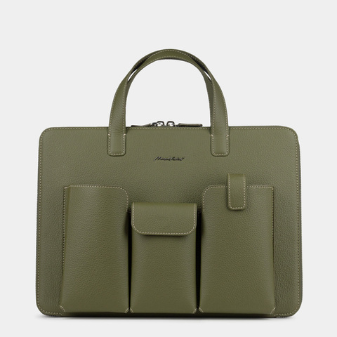 Сумка для MacBook Pro 13 - 14 с карманами из кожи теленка, зеленого цвета