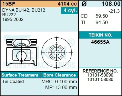 Поршень двигателя TEIKIN 46655A 0.50 (4шт/упак)