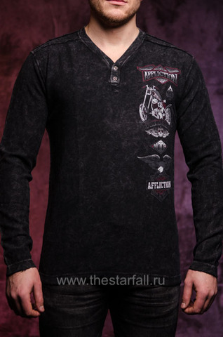 Affliction | Пуловер мужской STACKED MOTORS L/S HENLEY A20430I перед на модели